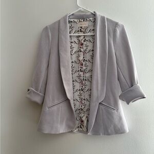 Skies Are Blue Soft Gray Fitted scuba Blazer with Floral Interior